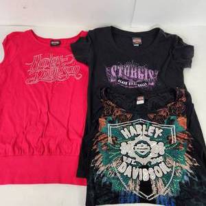 Lot Of Three Womens Harley Davidson T-Shirts Pink And Two Black Black Lace On One