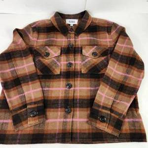 NEW Steve Madden Womens Flannel BrownPink Button Down Pockets