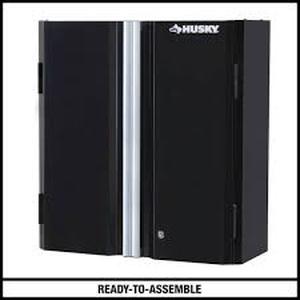 Husky Ready-to-Assemble 24-Gauge Steel Wall Mounted Garage Cabinet in Black (28 in. W x 29.7 in. H x 12 in. D)  customer return see pictures