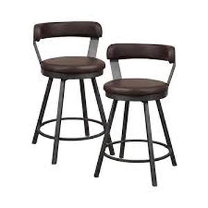 Lazzara Avignon 25 in. Dark Gray Metal Swivel Counter Height Chair with Brown Faux Leather Seat (Set of 2)  Customer Return See Pictures