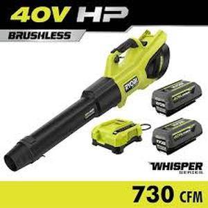 RYOBI 40V HP Brushless Whisper Series 190 MPH 730 CFM Cordless Battery Jet Fan Leaf Blower with (2) 4.0 Ah Batteries & Charger Customer Return See Pictures