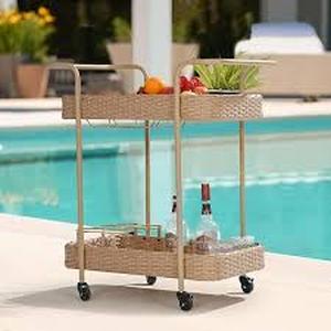 Wicker Outdoor Bar Serving Cart with Wheels Customer Return See Pictures