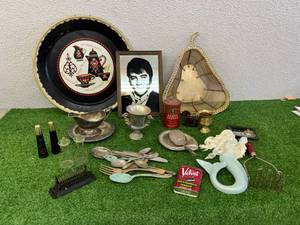 lot 95 image: Mixed Collectibles - Silverplate, Elvis Mirror, Tins