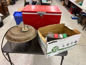 lot 103 image: Coleman Cooler, Locksets & Vintage Warming Light
