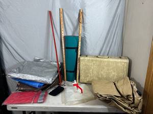 Vintage Wood Yardsticks, Vintage Samsonite Suitcase, Tarps, and More