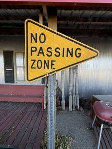 No Passing Zone Sign with Post