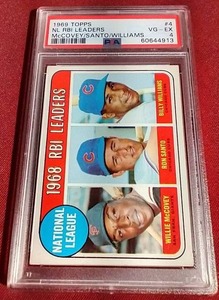 lot 8 image: 1969 Topps Leaders Card McCoveySantoWilliams - PSA 4