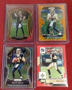lot 11 image: (4) Drew Brees Cards - Prizm Die-Cut, Orange Lazer, Etc