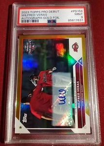 lot 19 image: 2023 Topps Pro Debut Wilfred Veras Gold Autograph Card #d50 - PSA 9