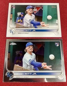 lot 79 image: (2) 2022 Topps Bobby Witt Rookie Cards - Paper & Chrome
