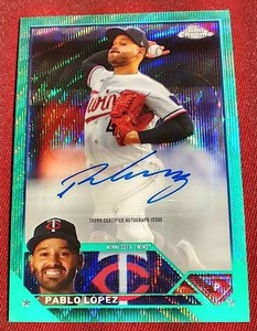 lot 116 image: 2023 Topps Chrome Pablo Lopez Aqua Wave Autograph Card - #d199