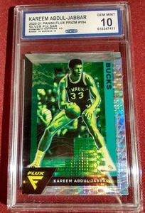lot 135 image: 2020-21 Flux Kareem Abdul-Jabbar Silver Pulsar Prizm Card - CCG 10