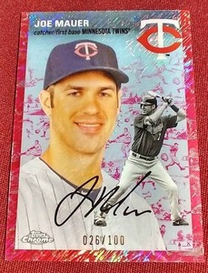 lot 158 image: 2023 Topps Toile CreamFuchsia Lava Refractors Joe Mauer - #d100