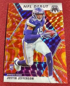 lot 168 image: 2020 Mosaic Orange Reactive Justin Jefferson Rookie Card - Gorgeous