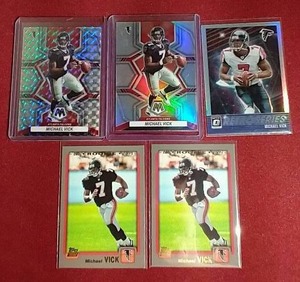 lot 203 image: (5) Michael Vick Cards - Prizms & Rookie Reprints