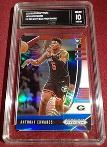 lot 214 image: 2020 Prizm Anthony Edwards RedWhiteBlue Prizm Rookie Card - GMA 10
