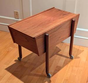 lot 4 image: Vintage Teak Sideboard with Tam Box Doors  Teak Sewing Card  Danish Teak Classic