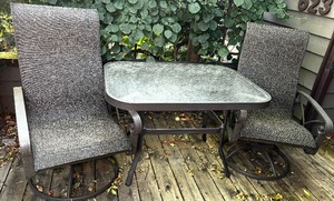 lot 79 image: Patio Furniture Including Glass Table and Two Swivel Chairs