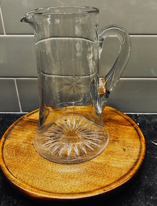 lot 81A image: Simple and Beautiful Glass Etched Pitcher and Lazy Susan from Vermont Wood Specialties