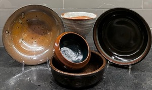 lot 77 image: Vintage Stoneware Pottery Including Bowls in Browns, Creams and Burnt Orange