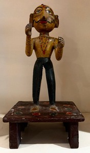 lot 72 image: Old Vintage Indian Woodcarving Painted Figurine and Base