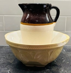 lot 57 image: Tan and Cream T.G. Green Ltd and Gripstand Pottery Pitcher and Bowl