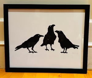 lot 37 image: Vintage Artwork Black and White Woodcut Raven by Glenn Ronning