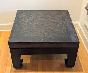 lot 11 image: Metal Topped Black Asian Side Table