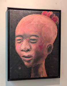 lot 12 image: Akan Memorial Head Oil on Canvas Painting by Keith Bland