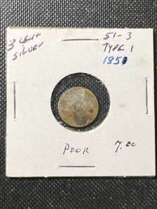 1850 US 3 CENT SILVER