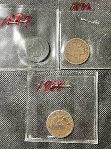 3 US INDIAN HEAD CENTS 1887 1888 1896