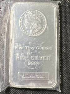 5 TROY OZ .999 FINE SILVER MORGAN DOLLAR DESIGNED BAR