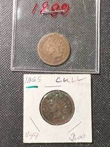 2 US INDIAN HEAD CENTS 1865 1880