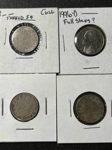 GROUP OF 4 US NICKELS 2 LIBERTY 1 SHIELD 1 JEFFERSON