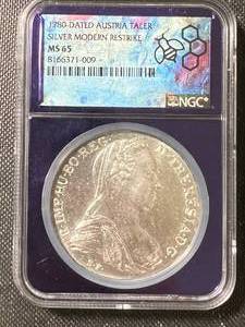 1780 DATED AUSTRIA TALER 1 TROY OZ .999 FINE SILVER NGC MS65