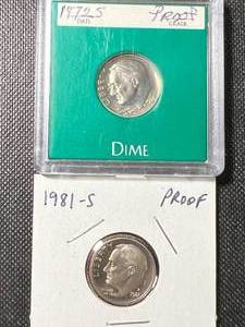 2 US PROOF ROOSEVELT DIMES 1972-S 1981-S