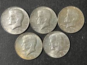 5 US 40% SILVER KENNEDY HALF DOLLARS