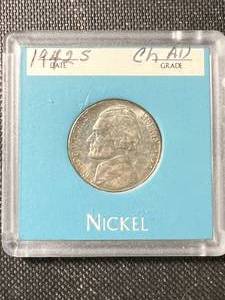 1942-S US JEFFERSON WAR NICKEL AU IN CASE
