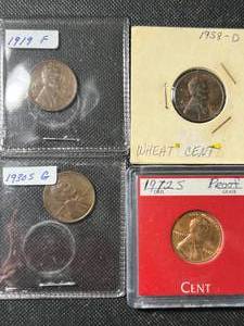 3 US WHEAT CENTS WITH 1972-S PROOF CENT