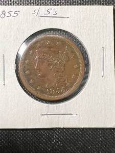1855 US BRAIDED HAIR LARGE CENT