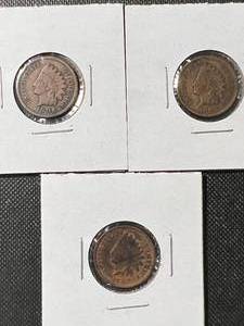 3 US INDIAN HEAD CENTS 1906 1907X2