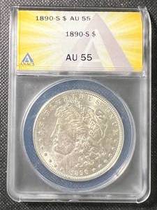 1890-S US MORGAN SILVER DOLLAR ANACS AU55