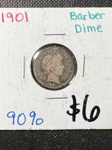 1901 US BARBER DIME