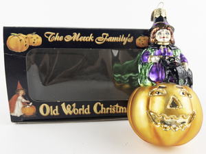 lot 18 image: OLD WORLD CHRISTMAS Witch on Jack O Lantern Ornament
