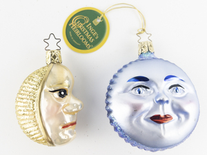 lot 30 image: Set of 2 INGE-GLAS (Germany) Blue Moon (with tag) and Shimmering Moon Ornament