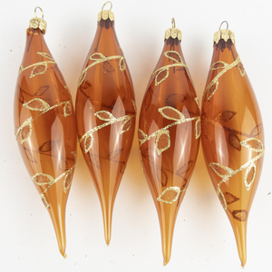lot 32 image: Set of 4 Teardrop Ornaments in Red Glass - Vine wrap