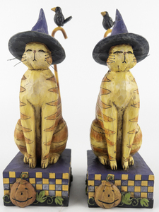 lot 55 image: Pair of JIM SHORE - HEARTWOOD CREEK Kitty in a Witch Hat Figurine #4006135
