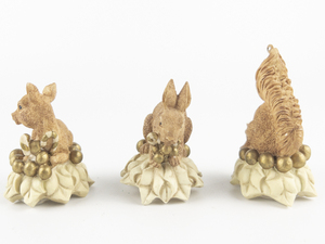 lot 77 image: Set of three Fawn, Bunny and Squirrel Ornaments (appear to have originally been part of a ball ornament - now removed)