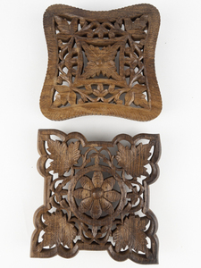 lot 129 image: Pair of Carved Leaf Design Wood Trivets