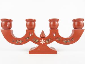lot 134 image: SWEDISH Handpainted Wood Red Four Arm Candleholder